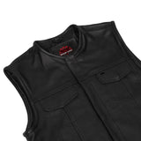 Men's Collarless Perforated Leather Vest - Black