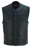 Men's Collarless Perforated Leather Vest - Black