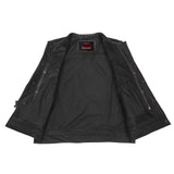 Men's Collarless Perforated Leather Vest - Black