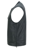 Men's Collarless Perforated Leather Vest - Black