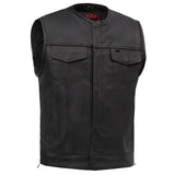 Men's Collarless Perforated Leather Vest - Black