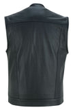 Men's Collarless Perforated Leather Vest - Black