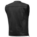 Men's Collarless Perforated Leather Vest - Black