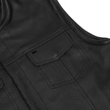 Men's Collarless Perforated Leather Vest - Black