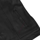 Men's Collarless Perforated Leather Vest - Black