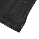 Men's Collarless Perforated Leather Vest - Black
