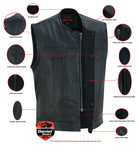 Men's Collarless Perforated Leather Vest - Black