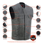 Men's Distressed Gray Cowhide Leather  Motorcycle Vest