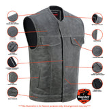 Men's Distressed Gray Cowhide Leather  Motorcycle Vest