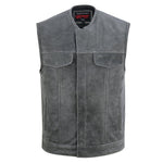 Men's Distressed Gray Cowhide Leather  Motorcycle Vest