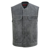 Men's Distressed Gray Cowhide Leather  Motorcycle Vest