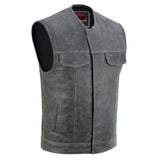 Men's Distressed Gray Cowhide Leather  Motorcycle Vest