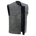 Men's Distressed Gray Cowhide Leather  Motorcycle Vest