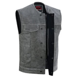Men's Distressed Gray Cowhide Leather  Motorcycle Vest