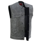 Men's Distressed Gray Cowhide Leather  Motorcycle Vest