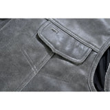 Men's Distressed Gray Cowhide Leather  Motorcycle Vest