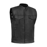 Private Men's Black Leather Motorcycle Vest