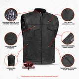 Private Men's Black Leather Motorcycle Vest