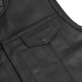 Private Men's Black Leather Motorcycle Vest