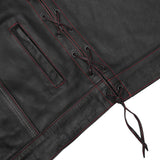 Men's Road Edge Leather Black Vest – Removable Hood