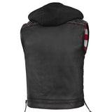 Men's Road Edge Leather Black Vest – Removable Hood