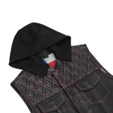 Men's Road Edge Leather Black Vest – Removable Hood