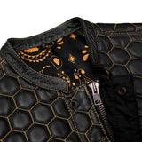 Men's Gold Rush Black Leather Vest - Yellow Stitching