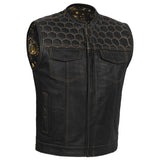 Men's Gold Rush Black Leather Vest - Yellow Stitching
