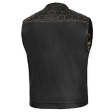 Men's Gold Rush Black Leather Vest - Yellow Stitching