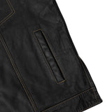 Men's Gold Rush Black Leather Vest - Yellow Stitching