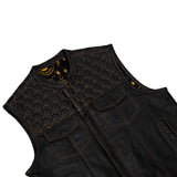 Men's Gold Rush Black Leather Vest - Yellow Stitching