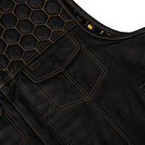 Men's Gold Rush Black Leather Vest - Yellow Stitching