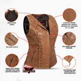 Women's Brown Zippered Vest with Lacing Details