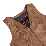 Women's Brown Zippered Vest with Lacing Details