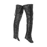 Women's Black Thigh High Leather Side Lace Leggings