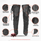 Women's Black Thigh High Leather Side Lace Leggings