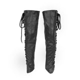 Women's Black Thigh High Leather Side Lace Leggings
