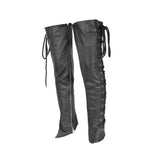 Women's Black Thigh High Leather Side Lace Leggings