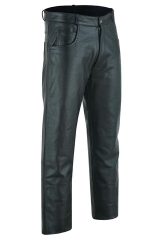 Men's Black Classic 5 Pocket Casual Motorcycle Leather Pants
