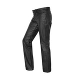 Men's Black Classic 5 Pocket Casual Motorcycle Leather Pants