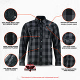 Alpha Check Men's  Armored Motorcycle Flannel Shirt - Gray/Black