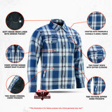 Alpha Check Men's  Armored Motorcycle Flannel Shirt - Blue/White/Maroon