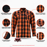 Alpha Check  Men's  Armored Motorcycle Flannel Shirt - Orange