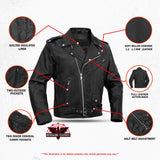 Men's Classic Plain Side Police Style Motorcycle Jacket - Black