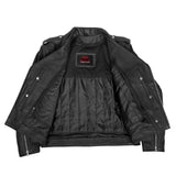 Men's Classic Plain Side Police Style Motorcycle Jacket - Black