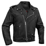 Men's Classic Plain Side Police Style Motorcycle Jacket - Black