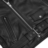Men's Classic Plain Side Police Style Motorcycle Jacket - Black