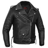 Men's Classic Side Lace Police Black Leather Motorcycle Jacket
