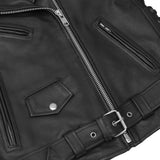 Men's Classic Side Lace Police Black Leather Motorcycle Jacket