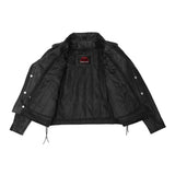 Men's Classic Side Lace Police Black Leather Motorcycle Jacket